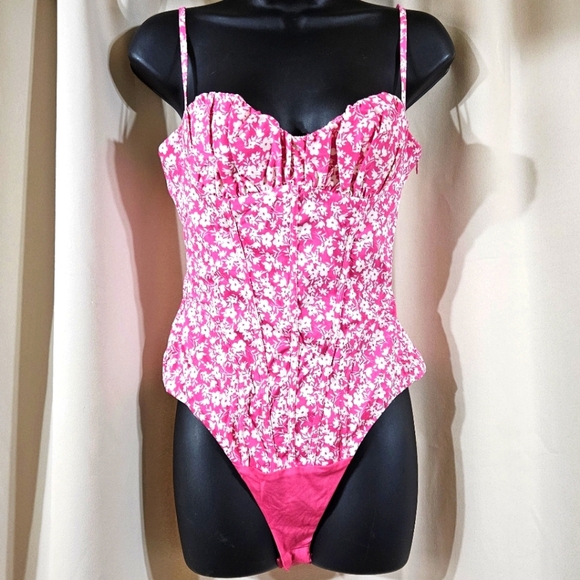 Zara Floral Pink Bodysuit Size Small Adjust Straps Summer Concert - Picture 1 of 4